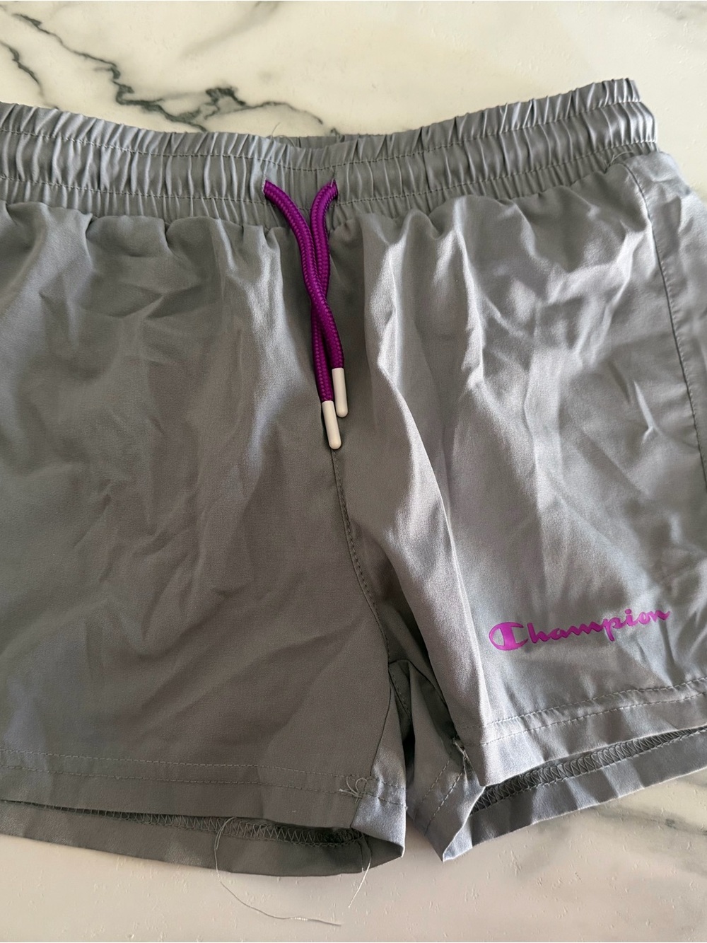 Champion Gray Athletic Shorts with Purple Drawstring